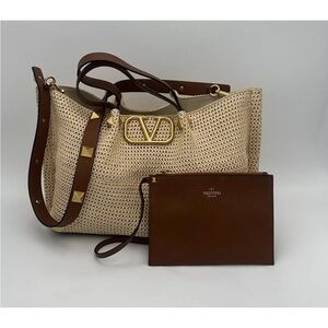 Valentino Vlogo Raffia Straw tote crossbody medium satchel bag euc